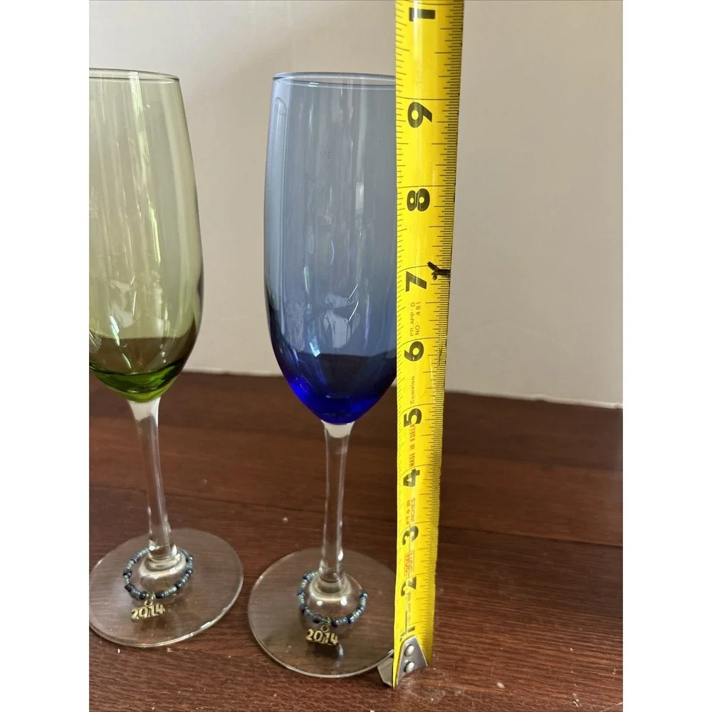Set of 2 Champagne/ Wine Blue and Green Glass Flute 8 oz -‎ 9.25